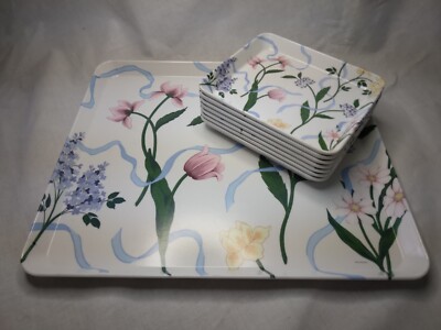 Design Imports Serving Tray w/ 7 Small Trays Made in Italy Melamine Botanical-image