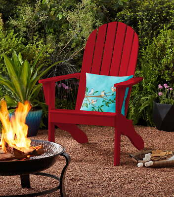 Mainstays Wood Outdoor Adirondack Chair Red Color Patio Chairs Easy To Assemble-image