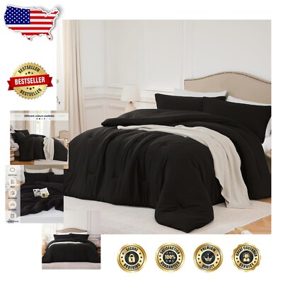 Exquisite 3PCS Black Full Comforter Set - Lightweight Microfiber for Cozy Sleep-image