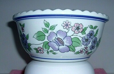 Vintage AAA Imports Ceramic Planter Bowl Fluted Edge Flower Design-image