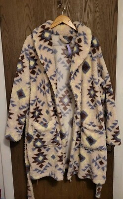 Cozy Living By Better Living Womens Aztec Print Fleece Robe Size Large-image