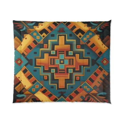 King Size Southwestern Aztec Comforter Home Decor Navajo Cabin Native American-image