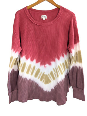 Terra & Sky Tie Dye Thermal Waffle Knit Shirt Woman Sz 14W Long Sl Cozy Comfort-image