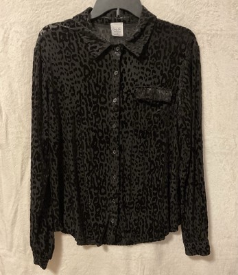 Cozy Co By Cozy Casual Top Womens Size Large Black Semi Sheer Velvety-image