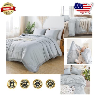Elegant Light Grey King Comforter - 3 Piece Tassel Bedding for Cozy All Seasons-image