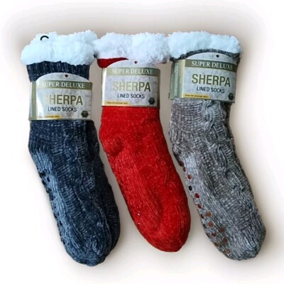 Heat Trendz Women Sherpa Lined Winter Socks - One Size/Non-Slip Grips-image