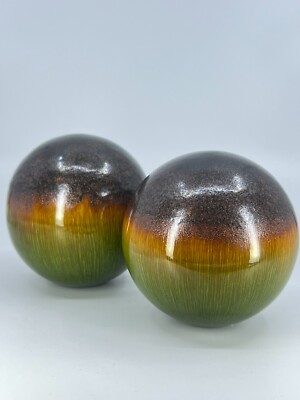 2 Pier 1 Imports David Deal Decorative Ceramic Orbs Spheres Amber Green Gold 4”-image