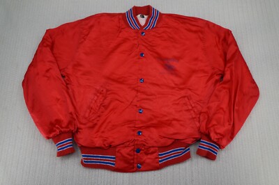 Vintage Ole Miss Rebels Satin Jacket Mens Medium Red Budweiser Logo Rugby Team-image