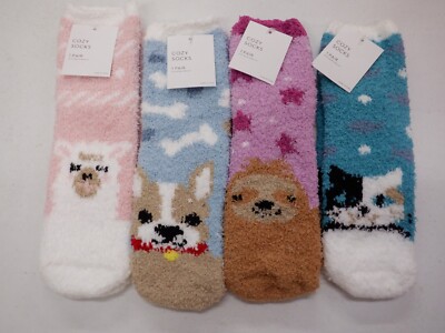 WOMENS SIZE 9-11 COZY SOCKS LOUNGE CASUAL LLAMA CAT DOG SLOTH 4 PAIRS NEW #22219-image