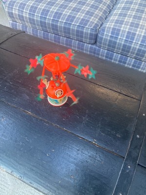 Vintage Wind-Up Christmas Whirlygig Santa and Reindeer Japan 6 1/2  Tall-image