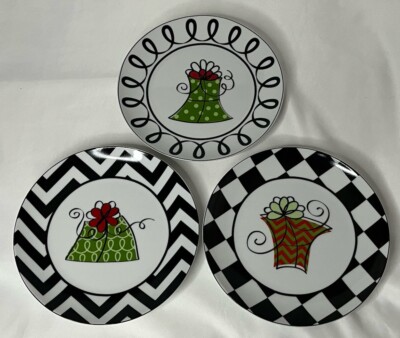 Pier 1 Imports Appetizer Plates Christmas Treats Holidays Presents Set of 3-image