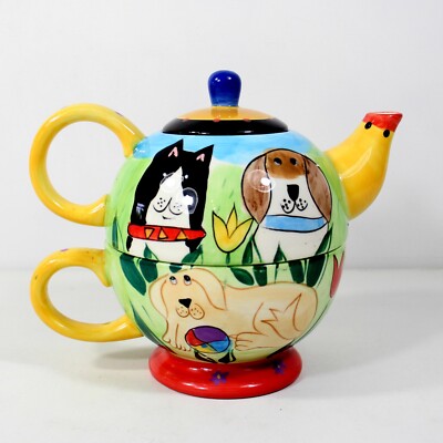 Dogzilla Teapot Cup Stack Whimsical Fun Colorful Handpainted Candace Reiter-image