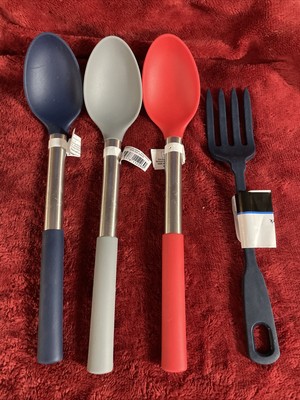 Silicone and metal lg cooking spoons multi-colors and silver 12 inch And Fork-image