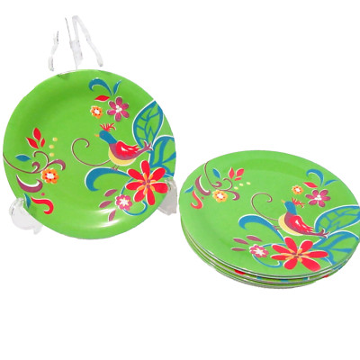 Pier 1 Imports Folksy Finch Bird Floral Green 8-PC Melamine Plates-image