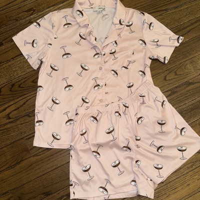 Como Sleep Espresso Martini Pajamas Shorts Set Button Up Small Pink PJ’s-image
