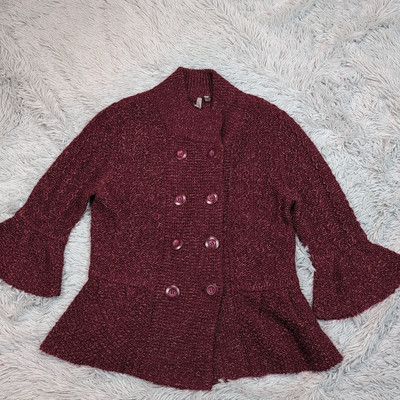 Caslon Sweater Womens M Red Cardigan Alpaca Wool Blend Button Up Cozy Comfort-image