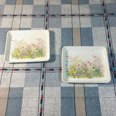 VTG 2/Set Design Imports Melamine Tray Italy Floral Garden Trinket Jewelry Soap-image