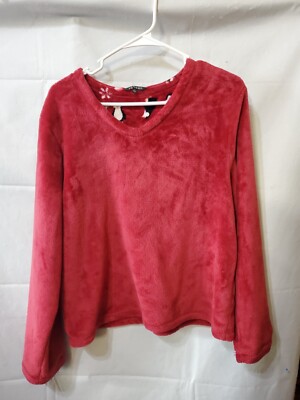 Hannah Lounge Fleece Long Sleeve Top - Womens L - Red Cozy Soft Comfortable -image