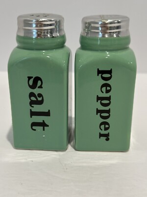 Mint Green Ceramic  Salt And Pepper Shakers,  Design Imports. 4 In. Tall-image