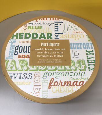 Pier 1 Imports World Cheese Plate Complete Set 4 Assorted Plates Appetizers 6.5