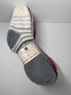 Secret Treasures 6 Pair Cozy Mid Crew Socks • Size 4-10-image