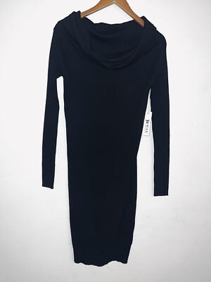 Yemak NEW Cowl Neck Knit Sweater Dress Black Super Soft Cozy Long Sleeves Sz M-image