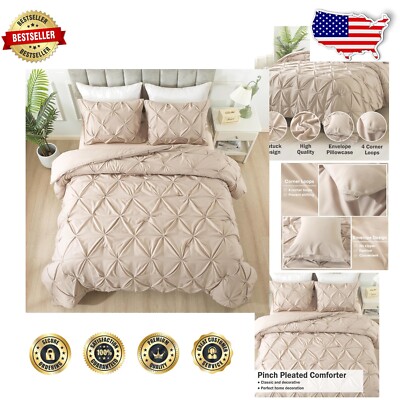 All-Season California King Comforter Set - Soft & Elegant Pinch Pleat Design-image