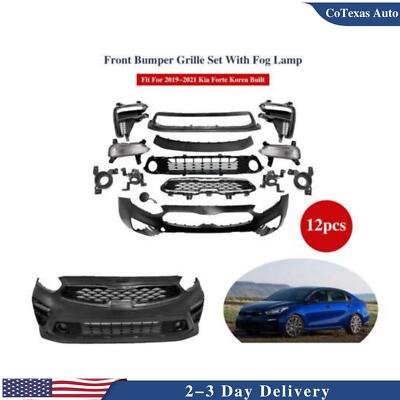 Complete Front Bumper Grille Set For 2019-21 Kia Forte Korea Built W/ Fog Lamp-image