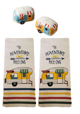 Vintage Camper 4 Piece Decor Set, Towels and Salt & Pepper Shakers-image