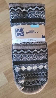 Muk Luks L-XL 11-13 Blue Gray Slip Resistant Slipper Socks Warm Cozy Unisex-image