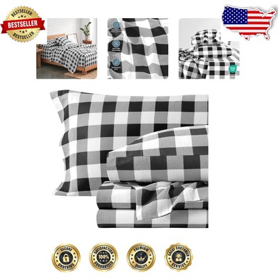 Heavyweight Flannel Queen Sheet Set - Cozy Comfort with Stylish Plaid Design-image