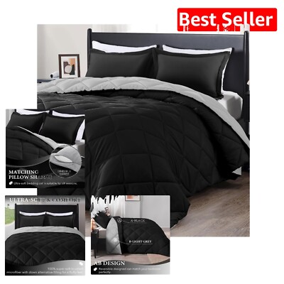 Soft Reversible Twin Comforter Set with Pillow Sham - Diamond Stitched Elegance-image