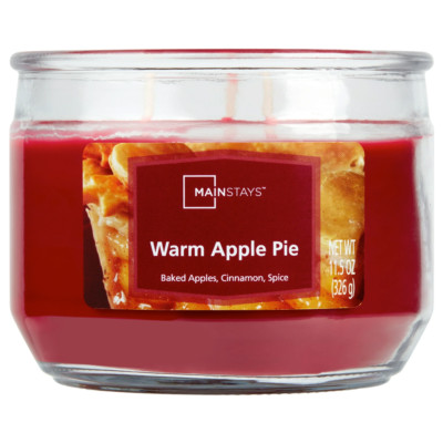 Mainstays Warm Apple Pie Scented 3-Wick Glass Jar Candle 11.5 oz new design-image