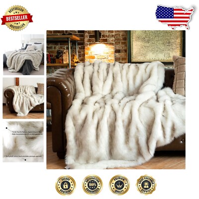 Versatile 51''x67'' White Faux Fur Blanket with Animal Print - Cozy Chic Decor-image