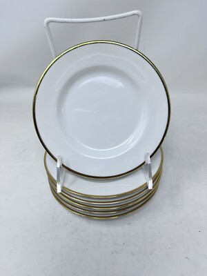 Pier 1 Mono Bangladesh White W/Gold Trim Porcelain 5 7/8” Bread Plate EUC Inv#23-image