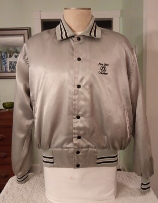 Vintage 80's Silver Satin Bomber Varsity Jacket New York Telephone West Wind XXL-image