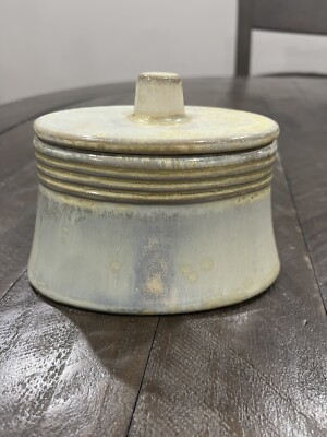 Pier 1 Imports Sage Green Clay Pottery Trinket Box Covered Dish-image