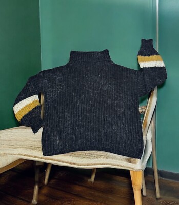 SWEET RAIN Cozy Knit FUZZY Sweater Black Gray BALLOON SLEEVES Women's Size Large-image