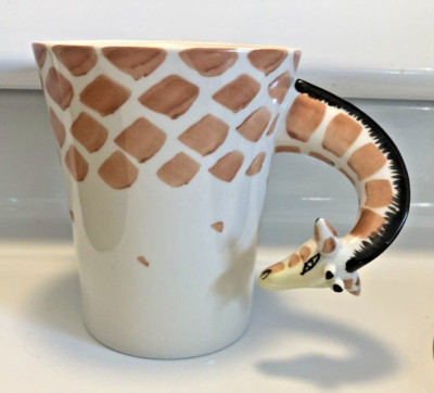 Pier 1 Imports Giraffe Neck Handle Mug Hand Painted 3D Large-image