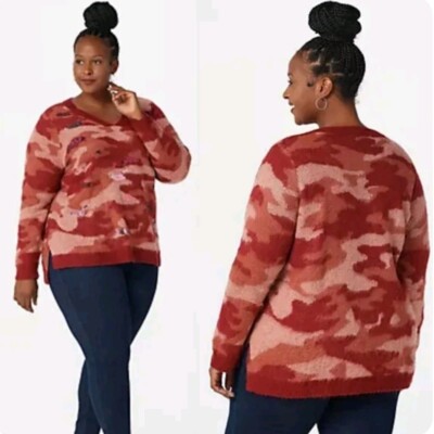 Lori Goldstein Logo Lounge Pink Brushed Camo Sequin V Neck Sweater (Wmns L) Soft-image