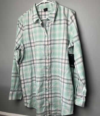 Free Press Blue Plaid Flannel Button Front Cozy New Pajama Loungewear Medium-image