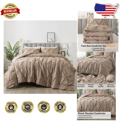 Luxurious Handmade Taupe Pintuck Comforter Set - Twin Size with Pillowcase-image