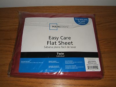 Mainstays Easy Care Burgundy Flat Sheet Twin 200 Thread Count Individual (New)-image