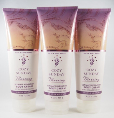 (3) Bath & Body Works Cozy Sunday Morning Shea Body Cream w/ Hyaluronic Acid 8oz-image