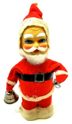 Vintage 1960's Wind-up Mechanical Santa Claus Ringing Bell Tested (G22)-image