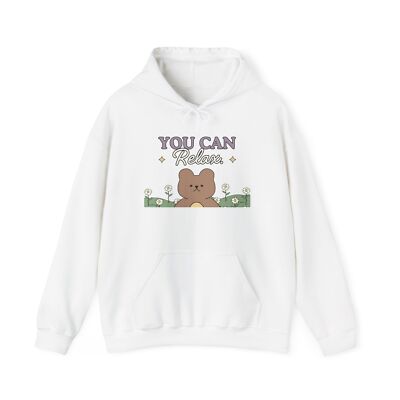 Cute Bear 'You Can Relax' Hoodie, Cozy Sweatshirt, Gift for Him/Her, Self-Care-image