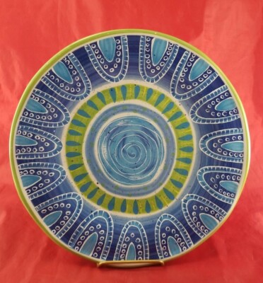 Pier 1 Imports Cortez Salad Plate Green Blue Hand Painted 8 3/4