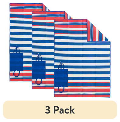 (3 pack) Mainstays 5'x7' Red, White, and Blue Stripe Beach Mat,NEW-image