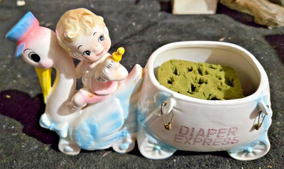 Vintage Samson Imports Diaper Express Baby Girl Planter Vase Stork Nursery 468B-image