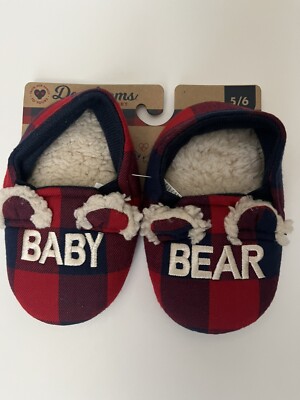 SLIPPERS DEARFOAMS COZY COMFORT BABY BEAR PLAID SLIPPERS SIZE 5/6-image